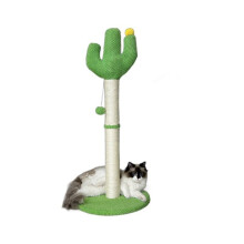 Cactus Cat Scratching Post with Sisal Rope, Small Vertical Cat Tree with Dangling Ball for Space Saving