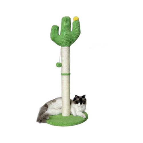 Cactus Cat Scratching Post with Sisal Rope, Small Vertical Cat Tree with Dangling Ball for Space Saving
