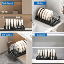 Pull-Out Cabinet Storage Telescopic Pot Cover Rack Table Storage Rack Multifunctional Dish Rack Without Punching Holes