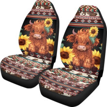 Sunflower Highland Cow Car Seat Covers Set of 2, Aztec Tribal Front Bucket Seat Covers for Cars SUVs