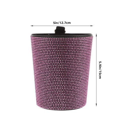 1Pack Car Trash Can Pink Rhinestone Pu for Simple Use 1