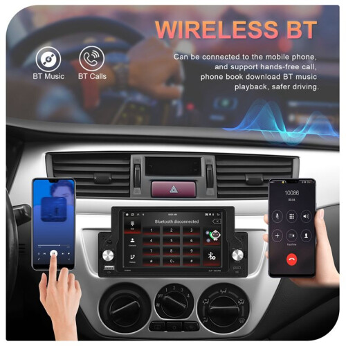 5.9 Polegadas 1Din MP5 Player 2+64G Wireless Carplay Android Auto Multimedia Player Mirror Link EQ FM USB Estéreo de Carro 1