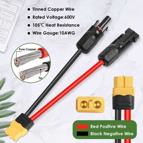 Solar Connector XT60 Adapter 35FT 10AWG Solar Panel Extension Cable for Power Station 2