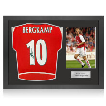 Dennis Bergkamp Signed Arsenal Original 2002-04 Football Shirt (Fan Style Print). Icon Frame