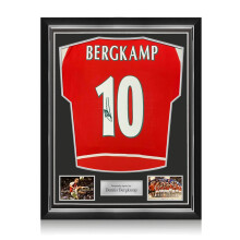 Dennis Bergkamp Signed Arsenal Original 2002-04 Football Shirt (Fan Style Print). Superior Frame