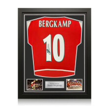 Dennis Bergkamp Signed Arsenal Original 2002-04 Football Shirt (Fan Style Print). Standard Frame