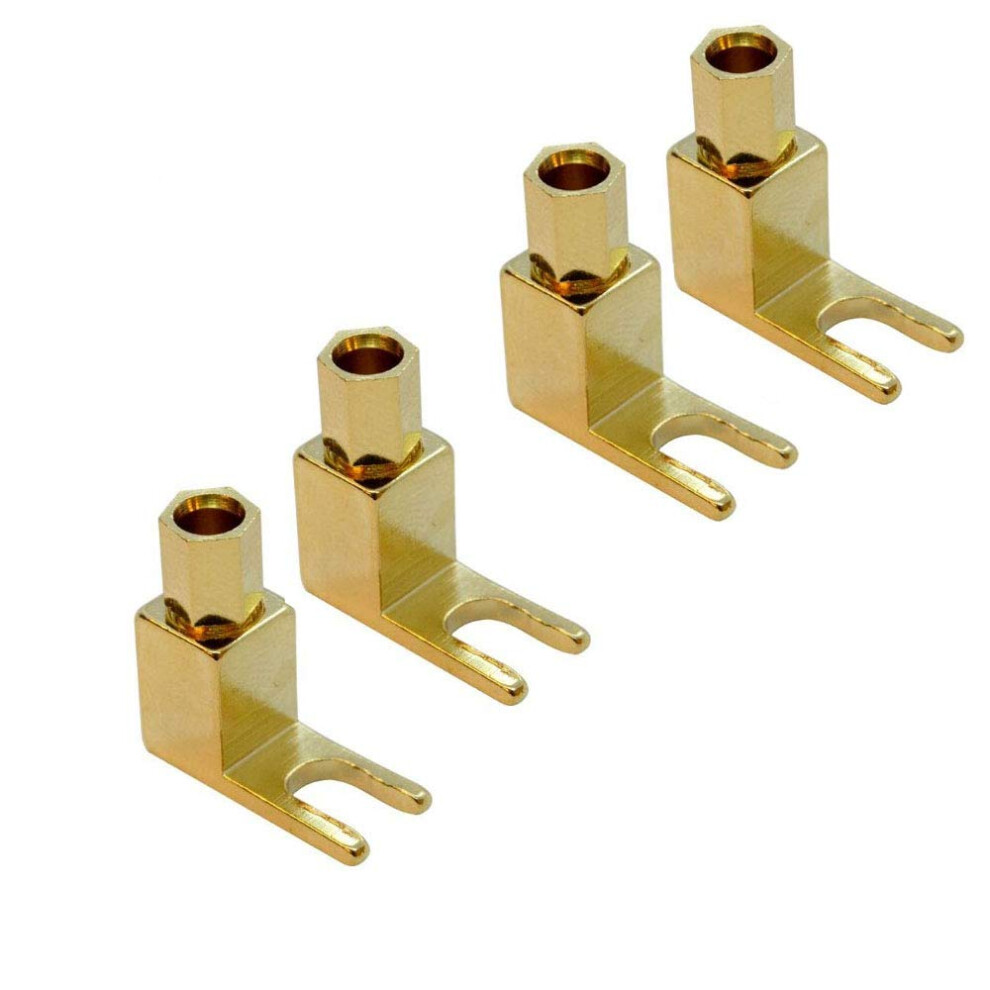 24K Plated Banana To Spade Adapter 4Pcs, Hifi Speaker Cable Connectors For Secure Audio Connection Gold 9092120226423