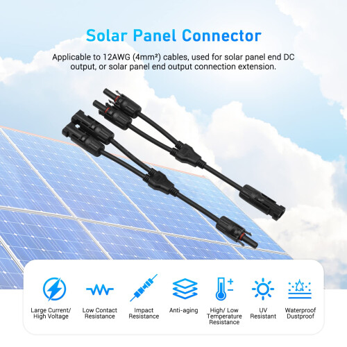 Y Branch Solar Panel Connectors 2Way PV Cable Connector IP67 Waterproof Fast Connect Design 2