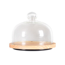 Western Rotate Kuchen BehäLter Transparente Glas Abdeckung Bambus Holz Schale Haus Kuchen Pan Obst Dessert Schale Ablage Schale mit Deckel
