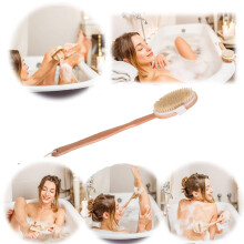 2 Pcs / Set Shower Bouquet Back Brush Bath Body Brush Back Scrubber with Long Wooden Handle