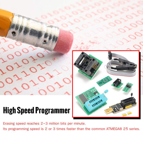 EEPROM and SPI Flash Programmer Kit with SOP8 Clip, 1.8V Adapter, Speed BIOS Chip Programming 1