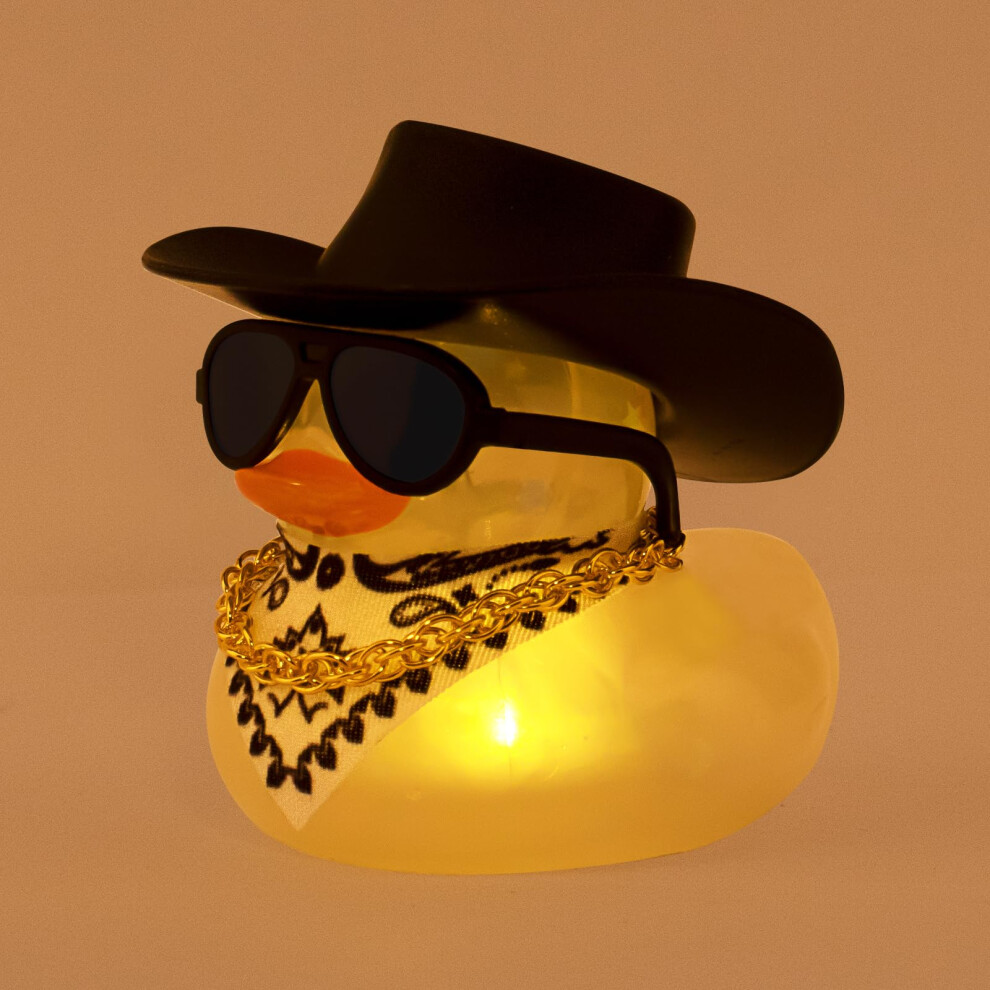 Rubber Duck Car Ornament With Cowboy Hat And Sunglasses, Dashboard Decoration Light/Yellow 9771547107767