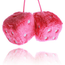 Pink Fuzzy Plush Dice for Car Mirror with White Dots, Retro Soft Hanging Pair 2.4 Inch