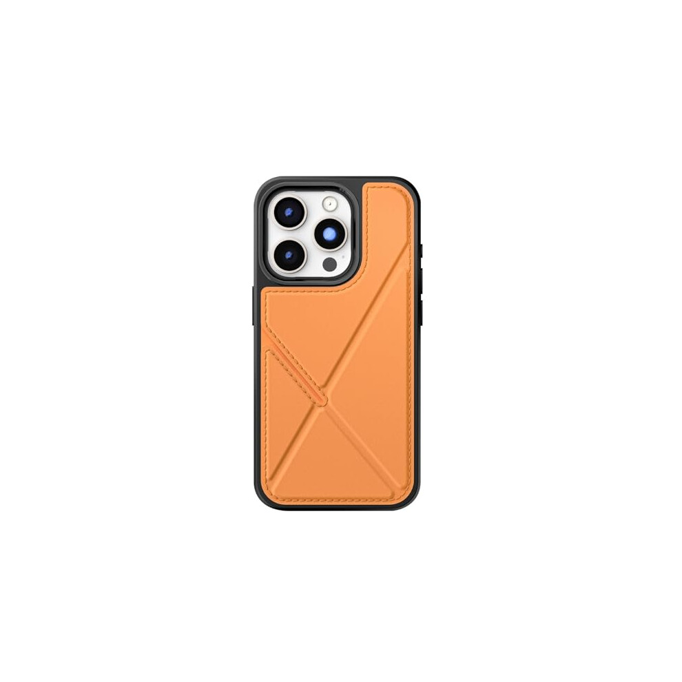 Leather Wallet Case For Iphone 16 Pro, Slim Shockproof Tpu Bumper With Foldable Kickstand And Card Holder Orange 9092120273083