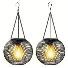 Lanterne Solari da Esterno da 2 Pezzi Luci Solari Sospese Illuminazione Decorativa A LED Luce per Albero Impermeabile In Metallo