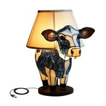 Djurbordslampa, Svart+Vit Ko SäNgbordslampa med USB-Portar, SäNglampa för Vardagsrummets Sovrum