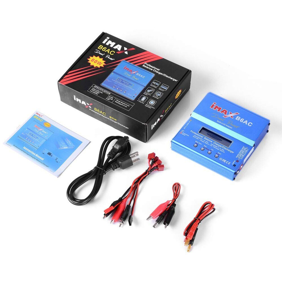 Ancalos B6ac 80W Rc Lipo Balance Charger With Lcd, Multichemistry, Us Plug, Blue 9092120854985