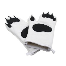 1 Pair Microwave Gloves Cute Bear Claw Oven Insulation Gloves Kitchen Baking Supplies White
