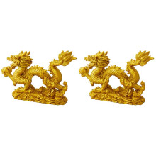 2X Decoración del Hogar Decoración Animal Estatua de Dragón de Oro del Zodíaco Chino