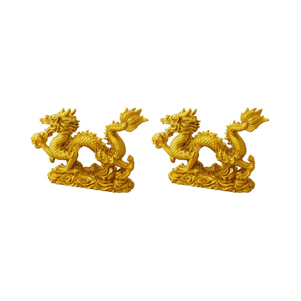 Semoic 2X Chinese Golden Dragon Statue Animal Decoration Home Decoration