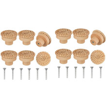 MaçAnetas de CôModa de Vime Boho MaçAnetas Redondas de Madeira para Gavetas de Vime Tecidas e Parafusos para MaçAnetas de MóVeis Boho 12 PeçAs