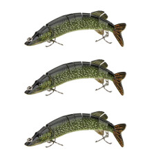 3X 8 Zoll / 20cm 66G Fischkoeder 8-Segment Koederfisch Bohrung Hecht Muskellunge Swimbait für die Suender (Armeegruen )