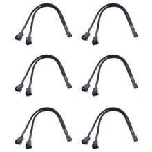 6X 1 to 2 Way Braided Cable Y Splitter 3/4 Pin PWM Male Connector Fan Computer PC Fan Extension Adapter Cable