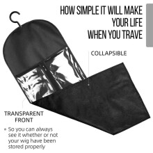 3PCS Extra Long Wig Hanger and Storage Bags, Dustproof and Waterproof Hair Extension Holder, Designed for Wigs Black