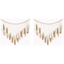 2X Macrame Wall Hanging-Large Macrame Wall Hanging with Wood Beads-Bohemian Wall Decor for Bedroom and Living Room Brown