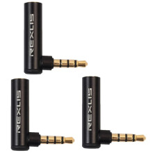 REXLIS 3PC 3.5mm Male to Female 90 Degree Right Angled Adapter Audio Microphone Jack Stereo Plug Connector