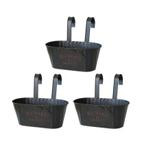 3 Pcs Hanging Flower Pot, Metal Iron Bucket Planter Box with Detachable Hooks, Outdoor Flowers Holder for Railing Fence Balcony Garden Yard - Black