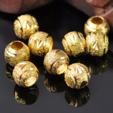 Round Gold/Silver 8mm 10mm Matte Carved Hollow Metal Loose Big Hole Beads Lot-Gold-8mm 30pcs