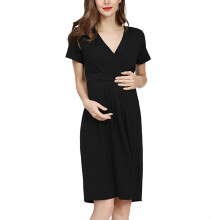 FFENYAN Plus Size Women's Summer Loose Short Sleeve Nursing Dress with V-Neck – Stylish Solid Maternity Dress for Daily & Elegant Occasions