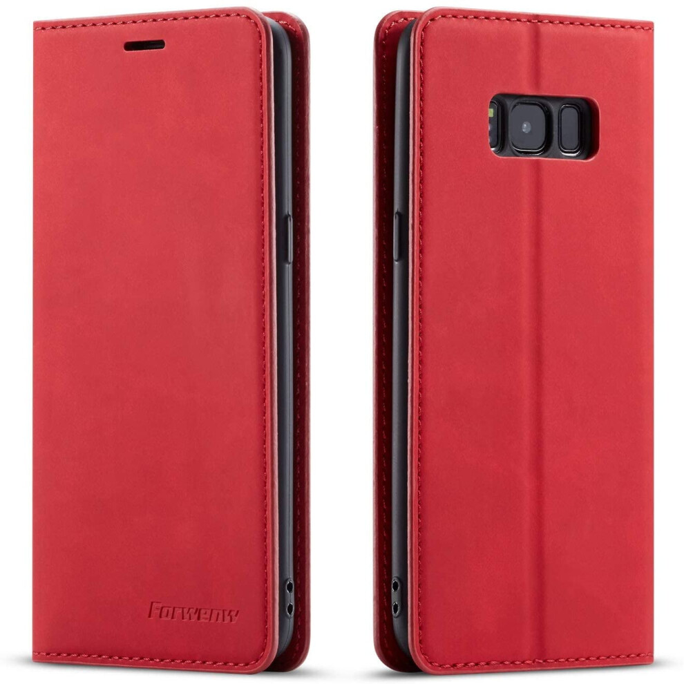 Premium Pu Leather Flip Folio Case For Compatible With Samsung Galaxy S8 Plus Â Shockproof, Kickstand, Card Slot Red 9365509649268