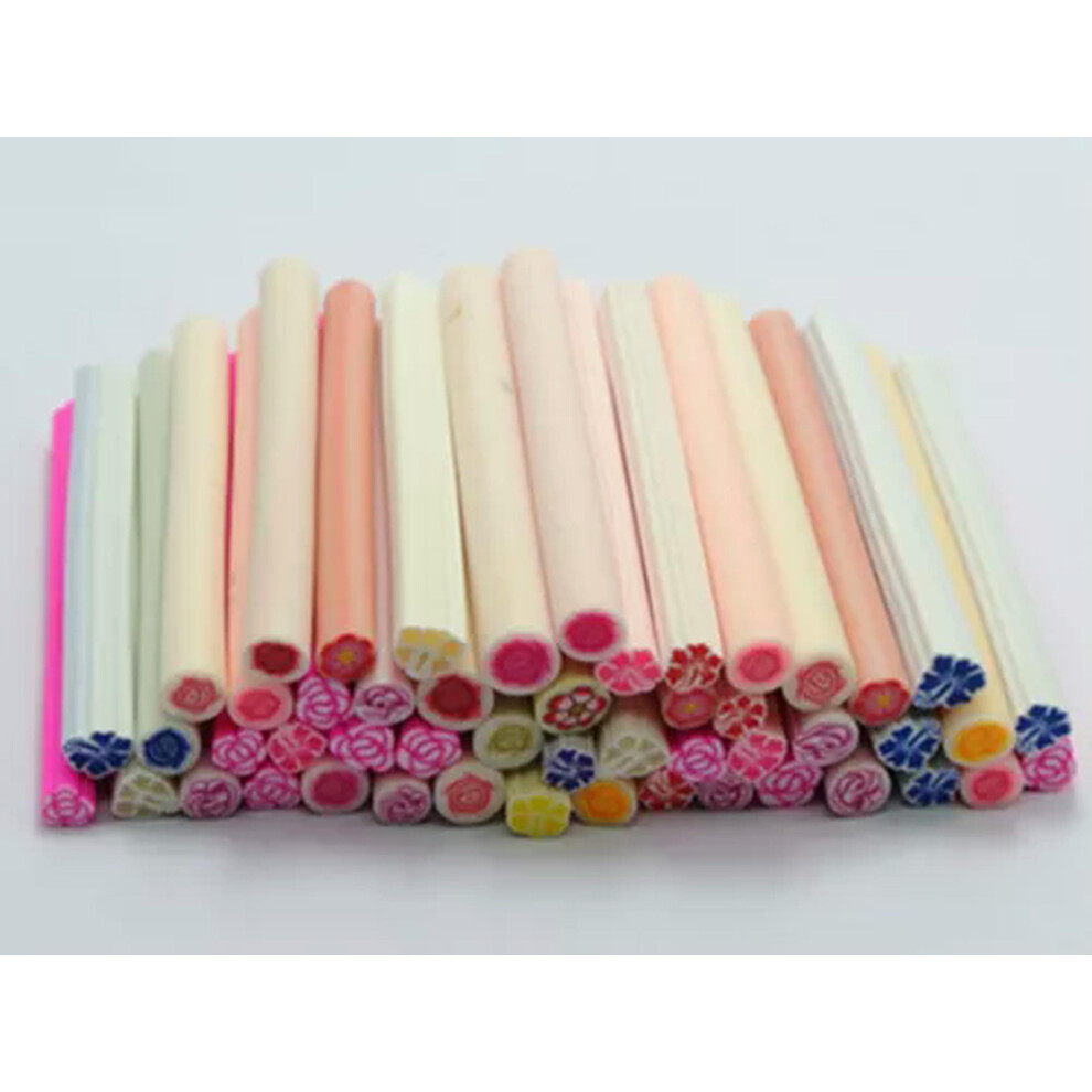 20pcs Cane DIY Polymer Clay Slice Rods Sticker 5X50mm Various for Nail Art Tips-4# Flower