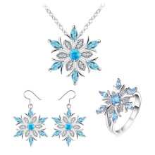 Snowflake Flower Jewelry Set for Women – Earrings, Necklace, Rings, Crystals – Bridal Wedding Jewelry – Clearance Sale