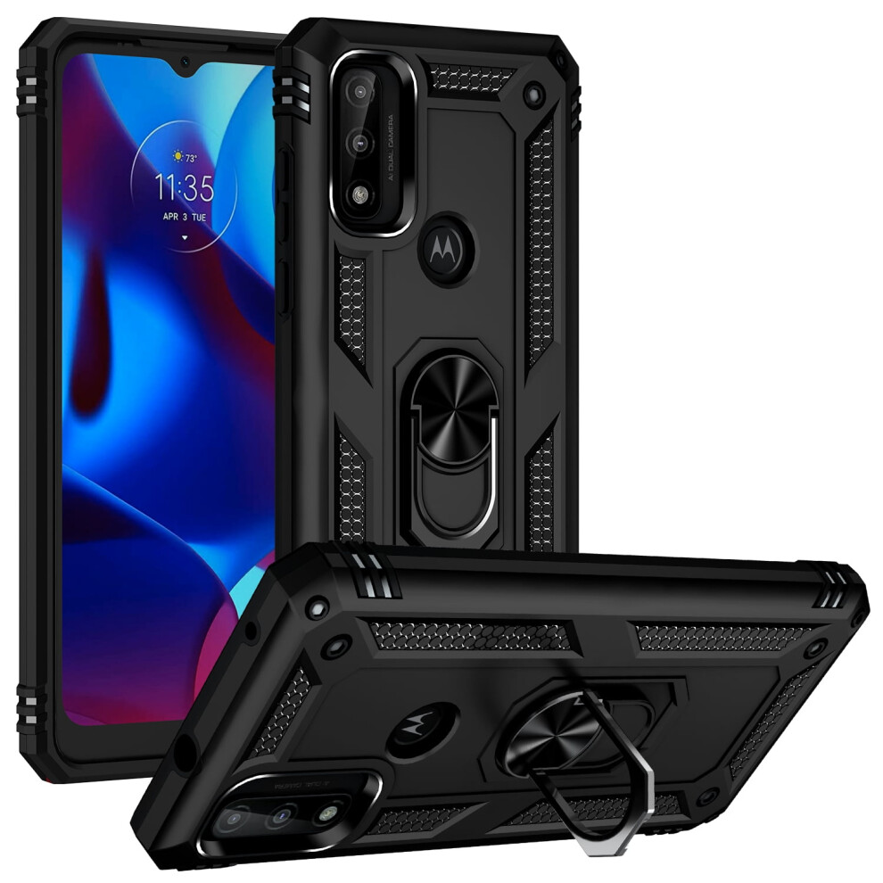 Moto G Pure Case, Military-Grade Shockproof Cover With 360 Rotating Kickstand - Black 9365509651292