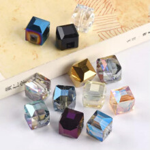 10pcs 14mm Cube Faceted Crystal Glass Loose Spacer Beads for Jewelry Making-Random Mixed