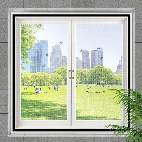 Easy Install Mosquito Screen Net for Windows No Drill Hook Loop Tape Removable Washable Mesh for Bug Protection and Ventilation