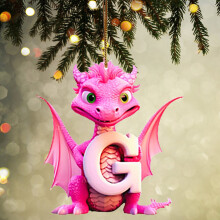 Pink Dinosaur Christmas Ornament with 26 Letters, Acrylic Flat Pendant for Tree & Party – Compatible with DIY Crafts
