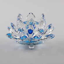 Blue Crystal Lotus Ornament, 3.1"/8cm, Sparkling Feng Shui Decor for Home, Party & Photography – Peace, Purity, Good Fortune, Wisdom
