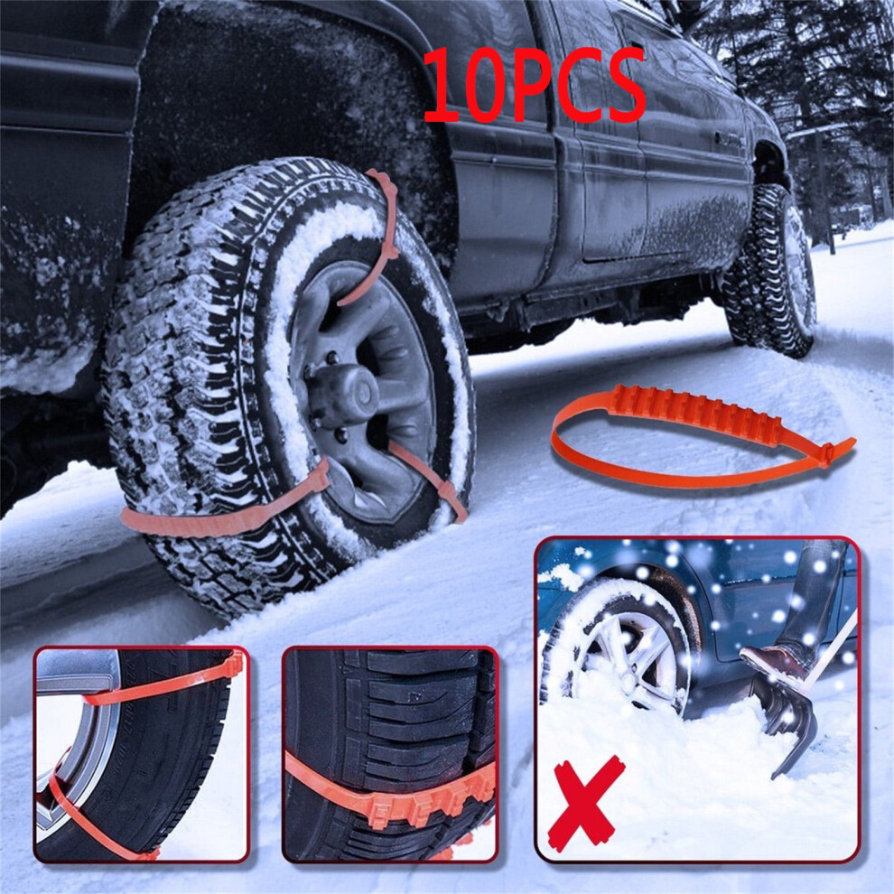 10Pc Tire Zip Ties For Snow Â Anti-Skid Chains Compatible With Cars & Trucks Orange 9365509652848