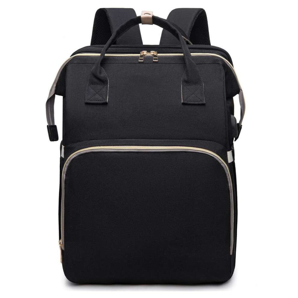 Large Changing Backpack, Changing Backpack with Bed, Nappy Bag with Changing Mat, Waterproof Mum Backpack for Mum and Dad Schwarz