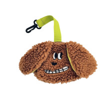Dog Waste Bag Holder, Plush Puppy Shape with Clip Leash Brown