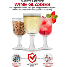 Clear Plastic Wine Glass Recyclable - Shatterproof Wine Goblet - Disposable & Reusable Cups for Champagne, Dessert 24Pcs