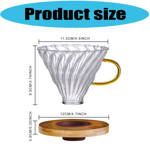 Spacious Glass Coffee Dripper with Wood Base and-yellow handle 2