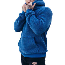 Men's Hoodie Teddy Fur Hooded Sweatshirt Plain Plush Fleece Jacket Winter Hooded Coat Transition Sweatshirt Outdoor Pullover Hooded Jacket S Blue