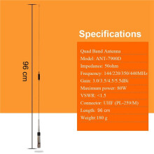 2X Antenne Quadri-Bande Radio Mobile 144/220/350/440 MHz pour Antenne Mobile QYT KT-7900D Talkie-Walkie de Voiture ANT-7900D (A)