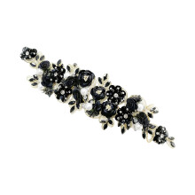 Sewing on Rhinestones Flower Embroidered Patches-Black
