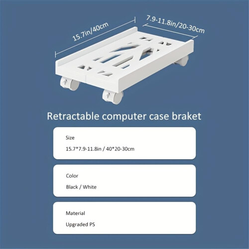 Adjustable PC Tower Stand with Wheels, Metal CPU Stand with Lockable Casters for Home Office (White) 1